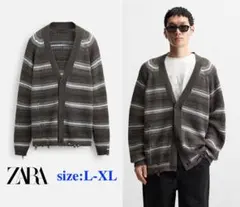 ★新品/ドイツ輸入品/ZARA/STRIPED ディストレスカーディガン★