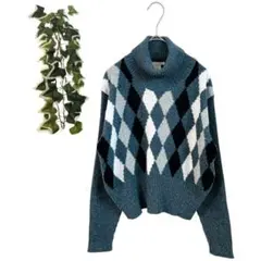 【38】 ナイガイ ニット セーター アーガイル柄 タートルネック イタリア製