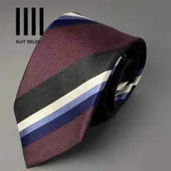 【ほぼ未使用】スーツセレクト レジメンタルシルクネクタイ ボルドー ビジネス