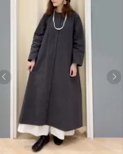 前後着前開き刺繍ワンピース  チャコール