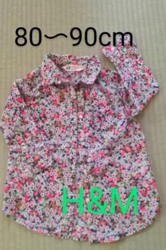 80〜90cm H&M 《薄手・長袖》 花柄ピンクシャツ