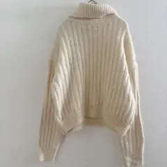 セーター アイボリー リブ編み 長袖 タートルネック フェミニン レディース 白