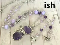 【C105】ishアメジスト猫・パープルジェイドネックレス＆ピアス