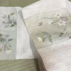 名古屋帯 紗 縞模様 花刺繍 夏帯、正絹 - メルカリ