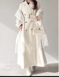 RESEXXY ホワイト ロングコート M　フレアデザインロングコート