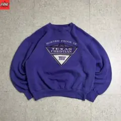 1211古着90s テキサスクリスチャン大学スウェット裏起毛M紫TCU刺繍ロゴのサムネイル