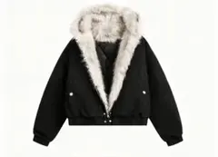 ファー付きクロップドジャケット 黒