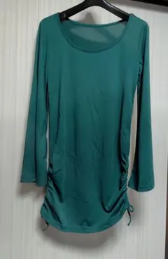 グリーン サイドギャザー 長袖レッスンウェア