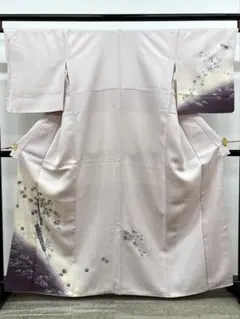 未使用品 訪問着 淡藤色 手描き友禅 花文 金駒刺 身丈167.5cm 袷 正絹