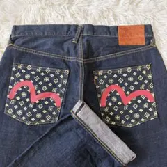 【美品】EVISU 2001 レッドカモメ 家紋 赤耳 大きいサイズ W36