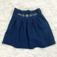 H.C.M.Ⅱ ビジュー装飾 デニム プリーツ フレアスカート L 大きいサイズ