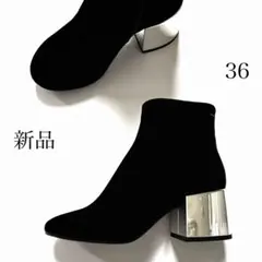 新品 MM6 メゾン マルジェラ ミラーヒール ブラック ベロア ブーツ 36
