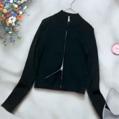 《GU》 ダブルフロントジップリブカーディガン ブラック ハイネック ショート丈