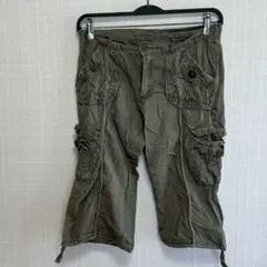 Y2Kカーゴパンツ ハーフ丈 クロップド ギミック 00s カーキ L
