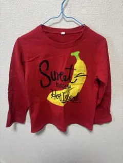 バナナプリント 赤 長袖カットソー