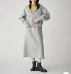 MYLANKA M刺繍テープパーカースウェットAラインスカート　ブラック×グレー