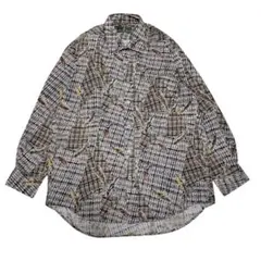 柄シャツ 長袖シャツ 総柄 一点物 ヴィンテージ 極美品 パープル系 薄紫 L