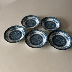 【美品】　青と白の花柄陶器浅皿　5枚セット　小皿　皿　食器　器　キッチン