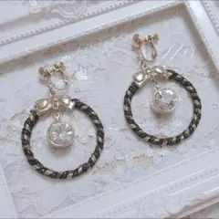 大ぶり クラシカル リボン ジルコニア リース イヤリング ピアス