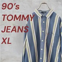 【90s】トミーフラッグ トミージーンズ 厚手 マルチストライプシャツ XLのサムネイル