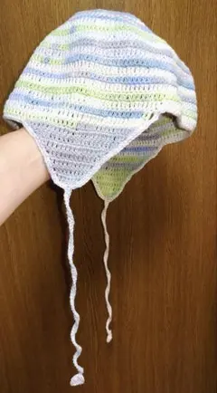 手編み ボンネット パステルカラー（ストライプ）