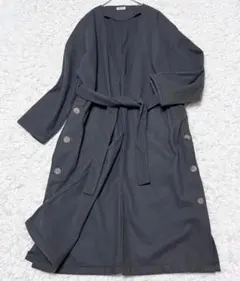 ノーカラーロングガウンコート ベルテッドコート サイドボタン chou chou