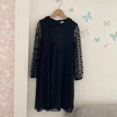 12 【152】ZARA キッズ ワンピース ブラック ドット プリーツ
