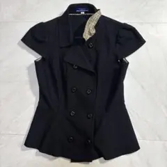 バーバリーブルーレーベル ノバチェック切替 半袖トレンチ風ジレ 黒 バーバリーブルーレーベル ノバチェック切替 半袖トレンチ風ジレ 黒