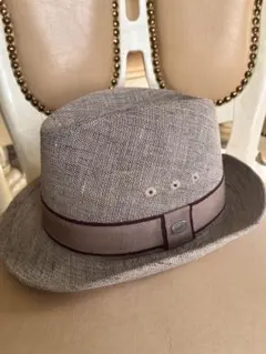 <美品>ボルサリーノ⭐︎ベージュ中折れ麻ハット⭐︎メンズ56センチ