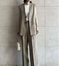 値下げ中　ミラオーウェン　ジレ　ノーカラージャケット ベージュ ウール混合