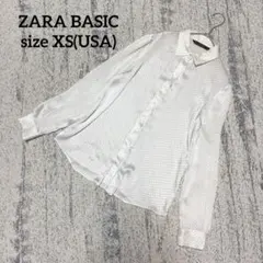 【ザラベーシック】ブラウス シャツ XS 白 黒 ドット 長袖 光沢 透け感のサムネイル