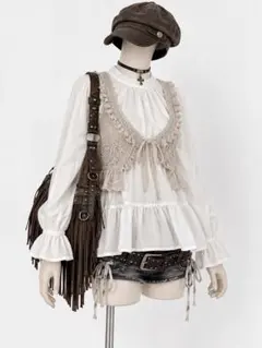 axes femme バンドシャツ　袖フリル　Aライン　森ガール　フェアリーコア