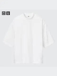 ユニクロU エアリズムコットンオーバーサイズモックネックT 白 ホワイト L