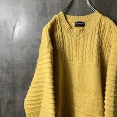 【3Dニット】 古着 90'sメンズ セーター 黄色 厚手 ロゴ編込 ★1点物