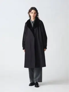 近年✨極美品✨ミズイロインド バックボアコート ロング丈 ワイド ブラック 黒 mizuiroind（ミズイロインド） コート アウター バックボアコート