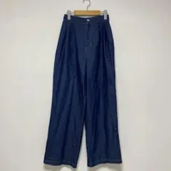 【GRL】ワイドパンツ　ライトデニムパンツ【M】ツータック　ウエスト半分ゴム