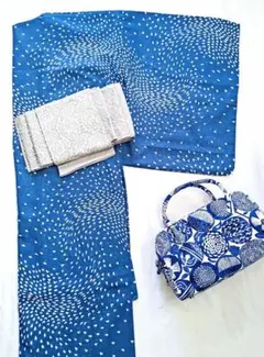 大人の夏着物単品洗える着物花吹雪青色白ブルーホワイト単衣着物夏物小紋花びら女物 大人の夏着物単品洗える着物花吹雪青色白ブルーホワイト花びら単衣着物