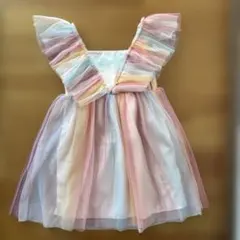 【H&M】未使用品　マルチカラーフリルノースリーブワンピース