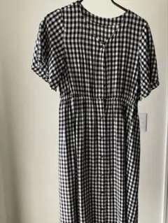 グローバルワーク　さらさらリラックススタイルアップワンピース　ギンガムチェックM