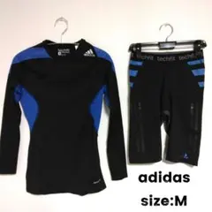 【美品】アディダス　コンプレッション　上下セット　ブラック　ブルー　M