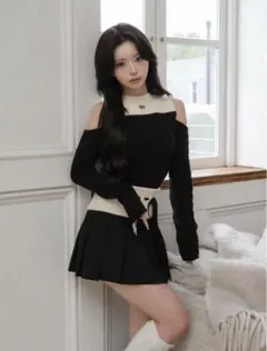 darich ショルダーオープンニットセットアップ 黒　FL