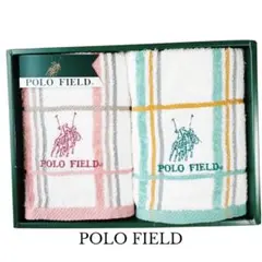 POLO FIELD フェイスタオル2枚ピンク＆緑チェック×ポロ刺繍｜未使用