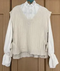 レディース トップス ニットベスト ブラウス セット