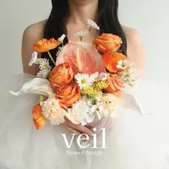 ウェディングブーケ　造花　結婚式　前撮り　オレンジ　バラ　白　フォトウェディング