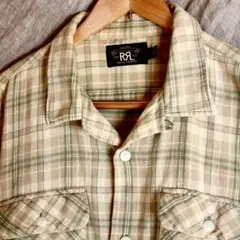 美品RRL ラルフローレン チェック オープンカラー ネルシャツ L インド製