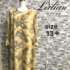 Leilian ボタニカル柄　長袖ワンピース サイズ13+ 大きいサイズのサムネイル