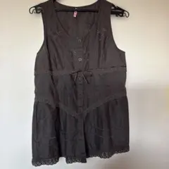 センソユニコt.b 刺繍入りダークブラウンノースリーブチュニックのサムネイル