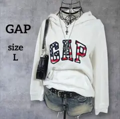 y2k 平成 ギャル ギャップ GAP パーカー 星条旗 USA ホワイト L