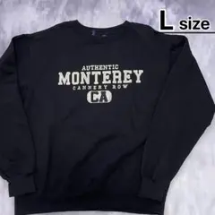 USA古着　スウェット　L　ブラック　黒　刺繍　ロゴ　MONTEREY　裏起毛