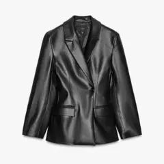 新品未使用【期間限定出品】ZARA フェイクレザー テーラードブレザー 黒L